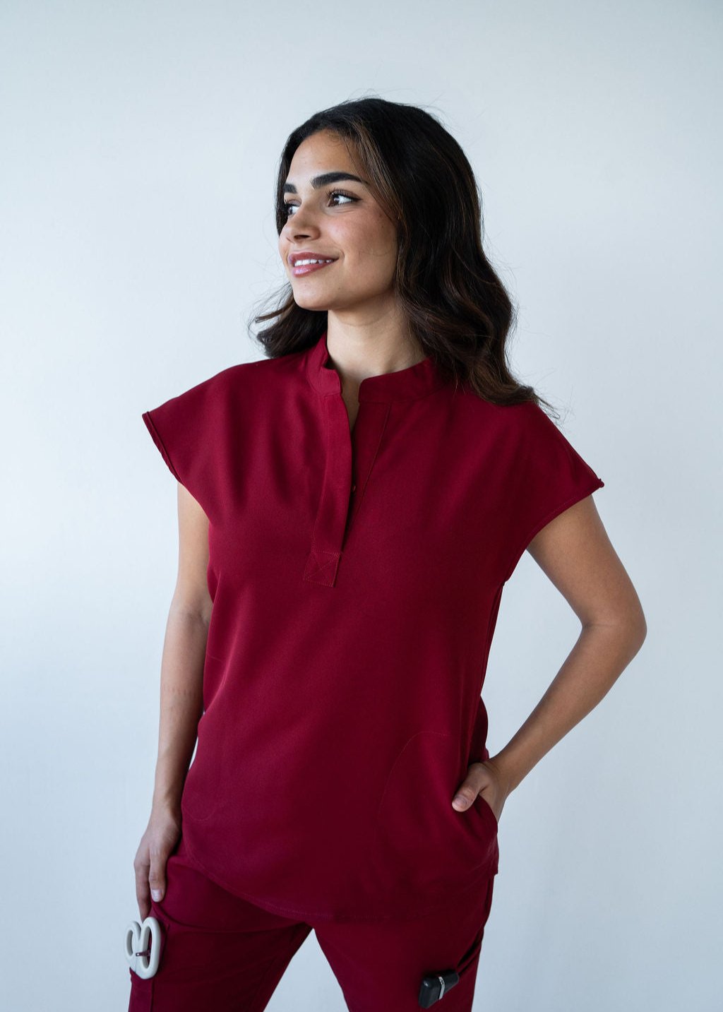 Elevated Mandarin Collar Scrub Top
