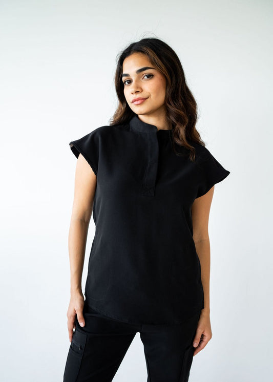 Elevated Mandarin Collar Scrub Top