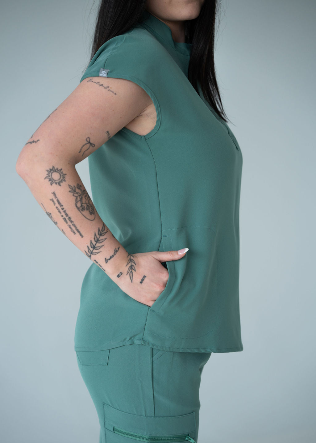 Elevated Mandarin Collar Scrub Top