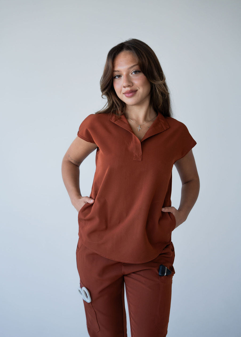 Elevated Mandarin Collar Scrub Top