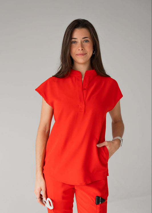 Elevated Mandarin Collar Scrub Top
