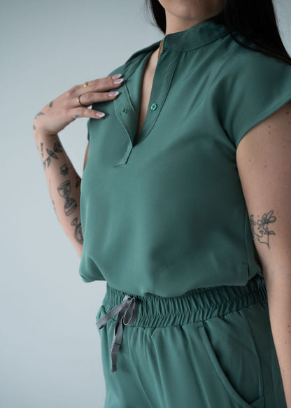 Elevated Mandarin Collar Scrub Top