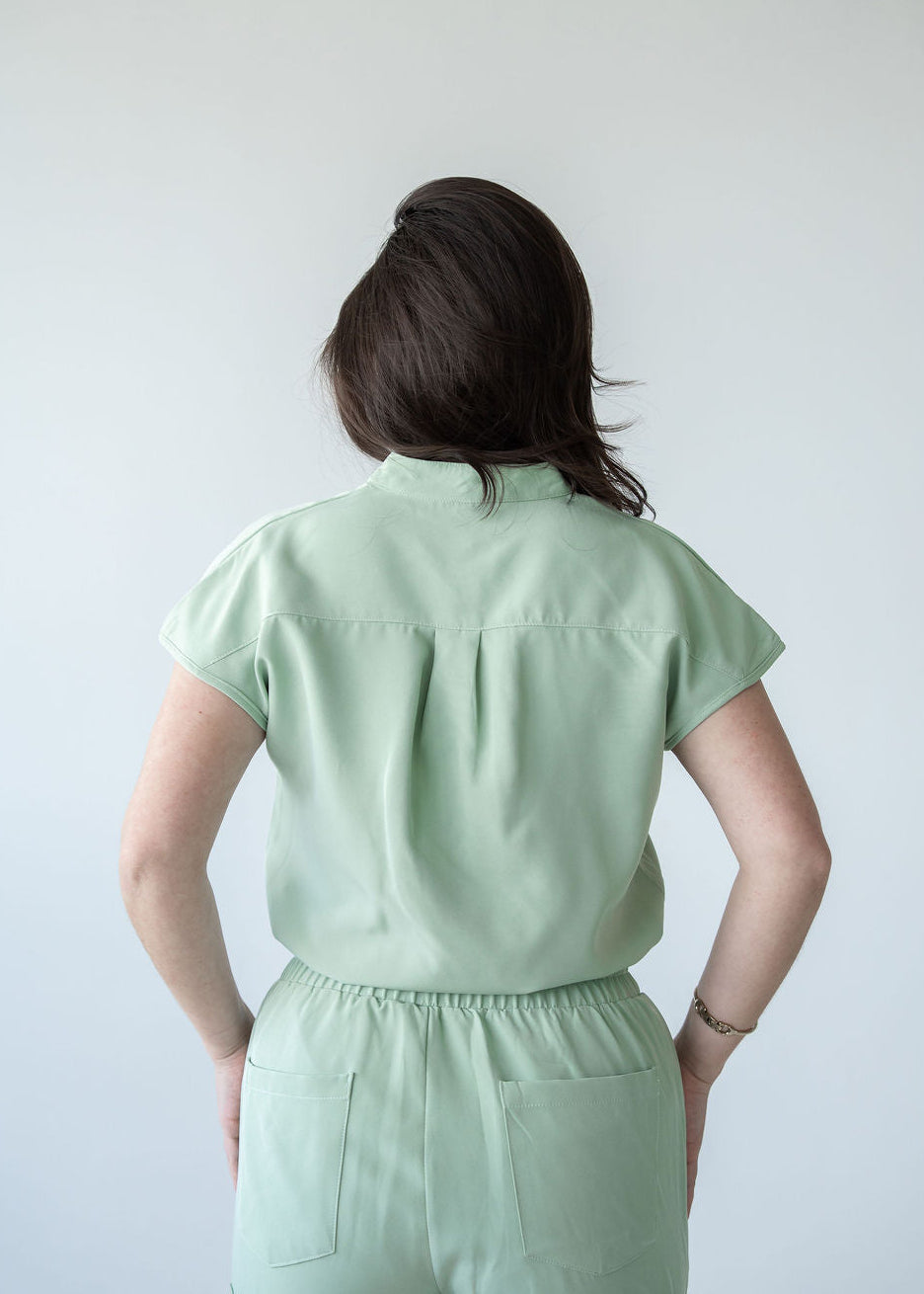 Elevated Mandarin Collar Scrub Top
