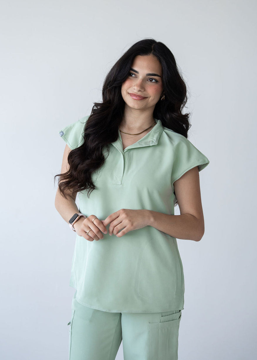 Elevated Mandarin Collar Scrub Top