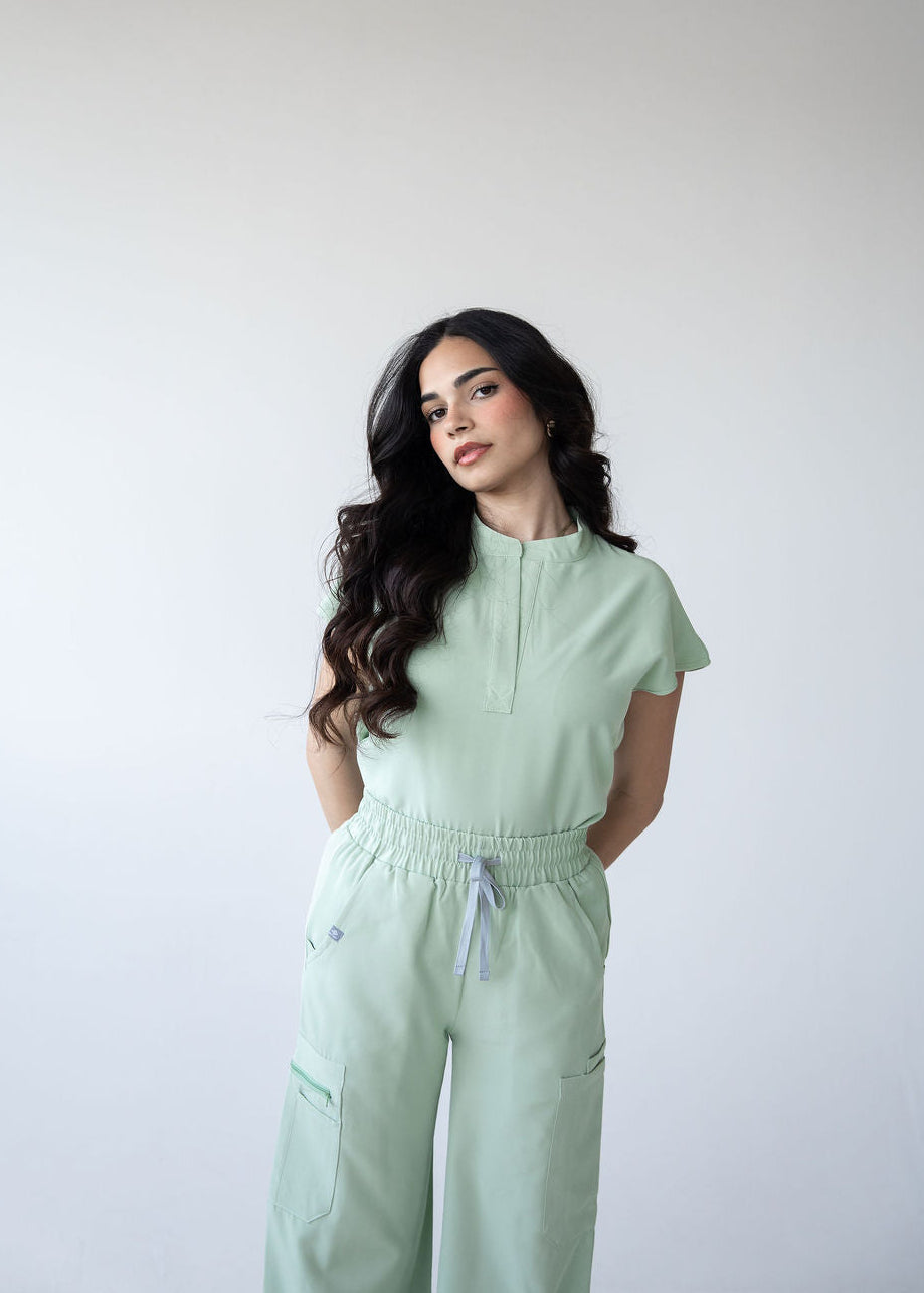Elevated Mandarin Collar Scrub Top