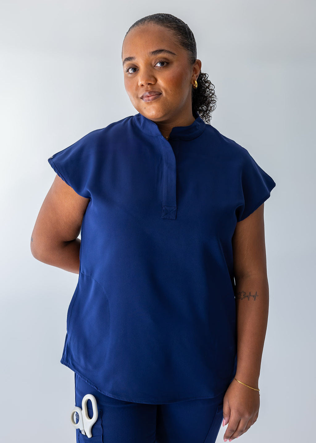 Elevated Mandarin Collar Scrub Top