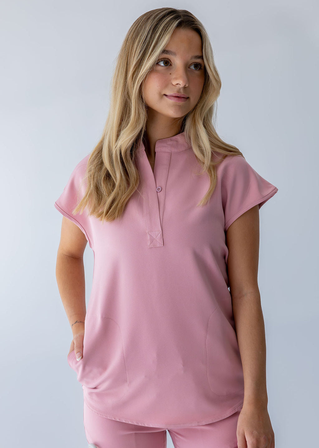 Elevated Mandarin Collar Scrub Top