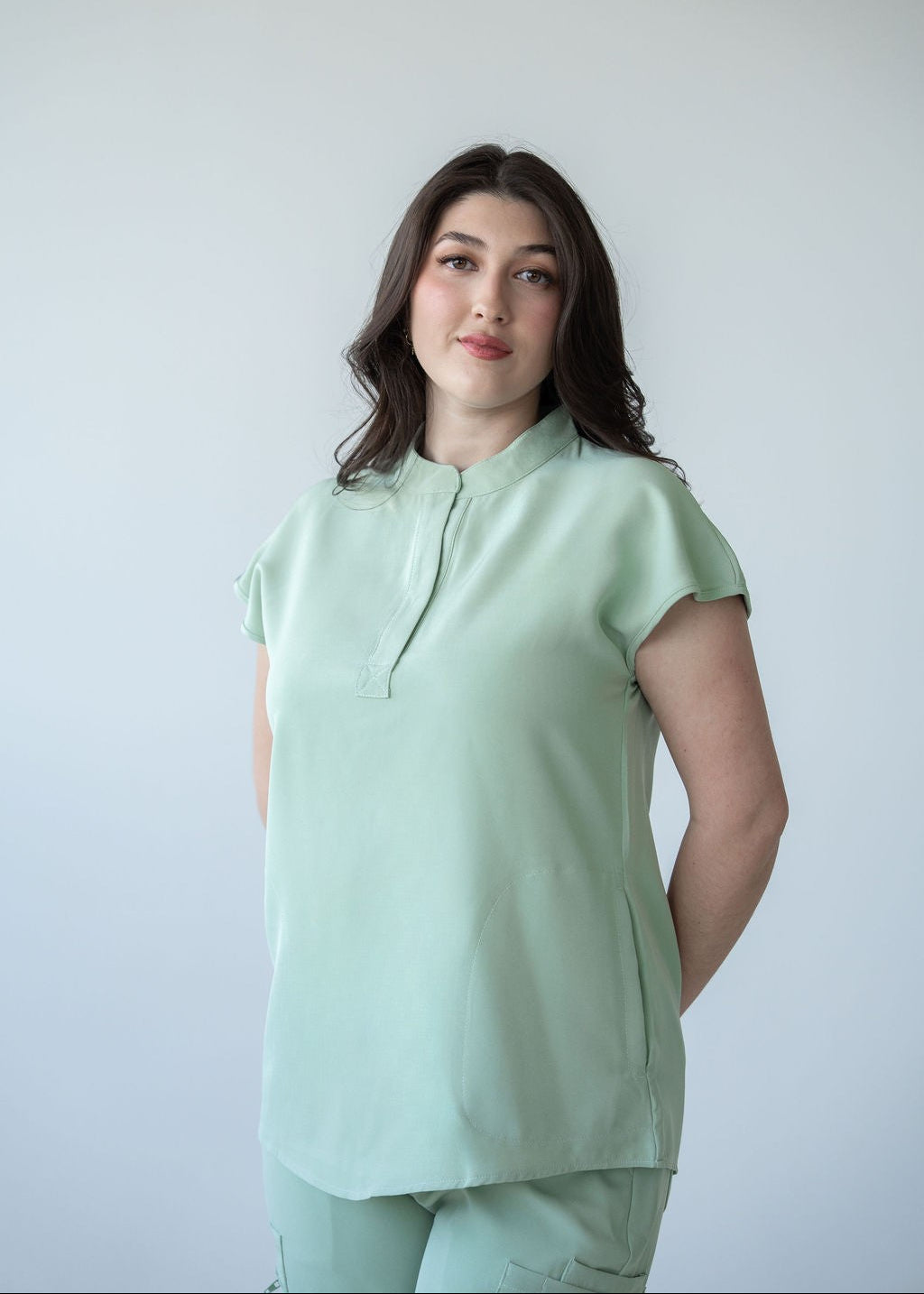 Elevated Mandarin Collar Scrub Top