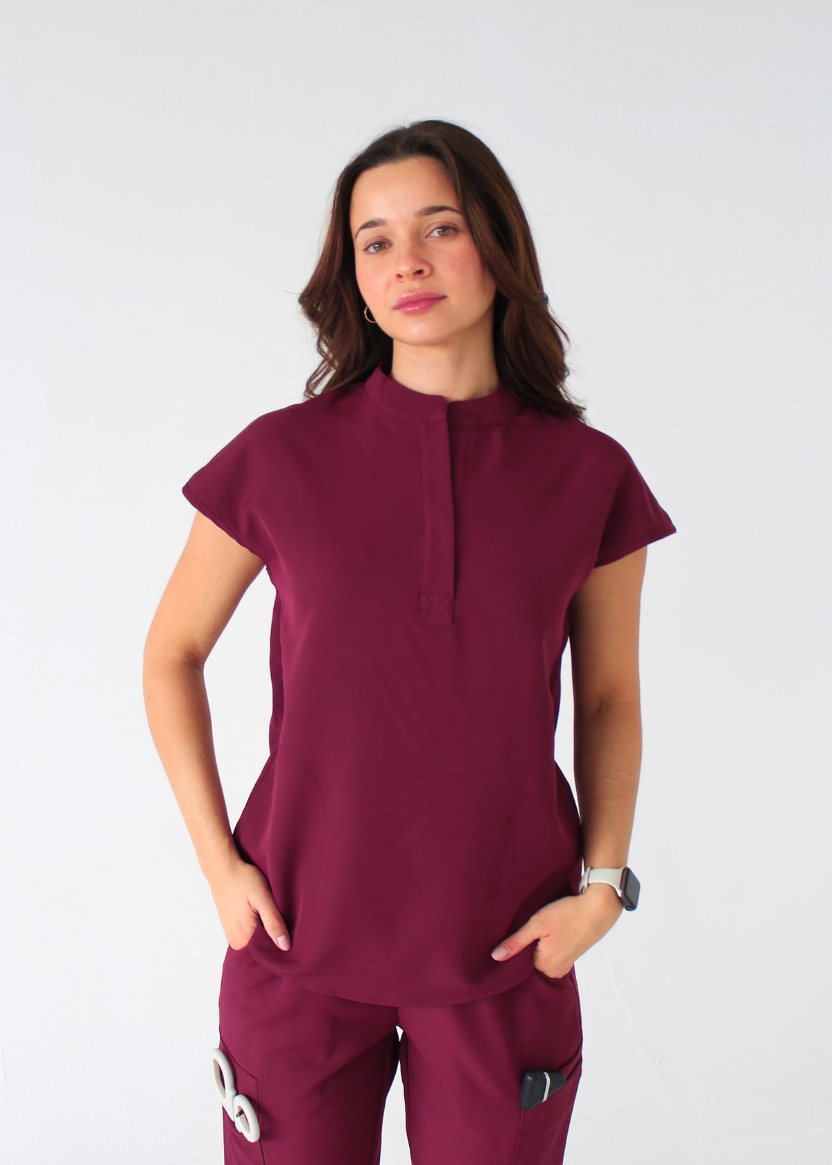 Elevated Mandarin Collar Scrub Top